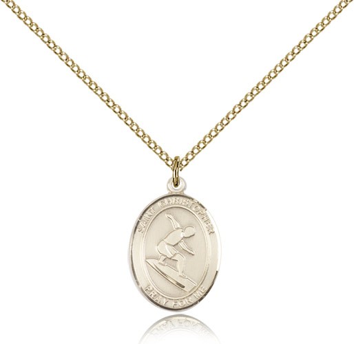 St. Christopher Surfing Medal, Gold Filled, Medium - Gold-tone