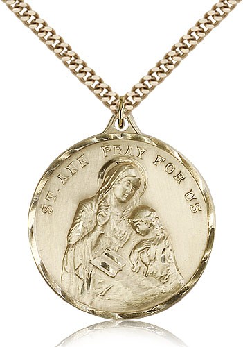 St. Ann Medal, Gold Filled - 24&quot; 2.4mm Gold Plated Endless Chain