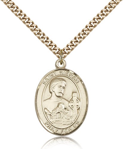 St. Kieran Medal, Gold Filled, Large - 24&quot; 2.4mm Gold Plated Chain + Clasp