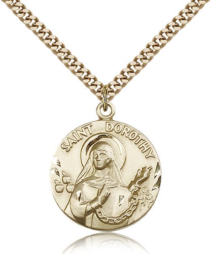 St. Dorothy Medal, Gold Filled - 24&quot; 2.4mm Gold Plated Endless Chain