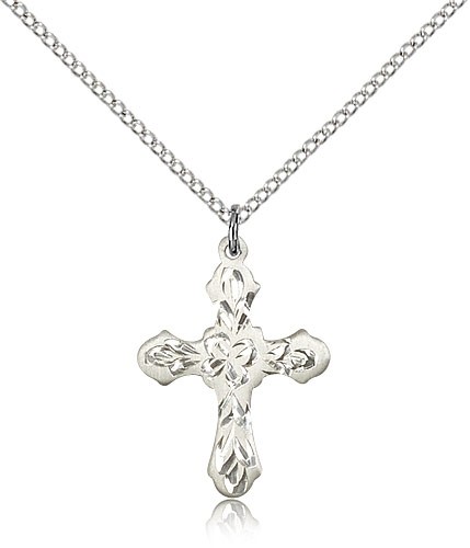 Cross Pendant, Sterling Silver - 18&quot; 1.2mm Sterling Silver Chain + Clasp