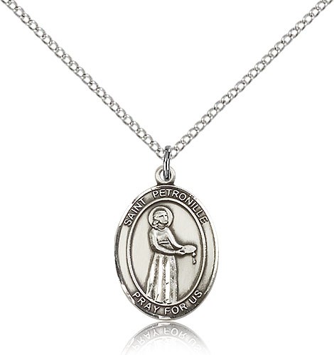 St. Petronille Medal, Sterling Silver, Medium - 18&quot; 1.2mm Sterling Silver Chain + Clasp