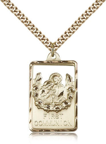 Communion First Reconciliation Medal, Gold Filled - 24&quot; 2.4mm Gold Plated Endless Chain