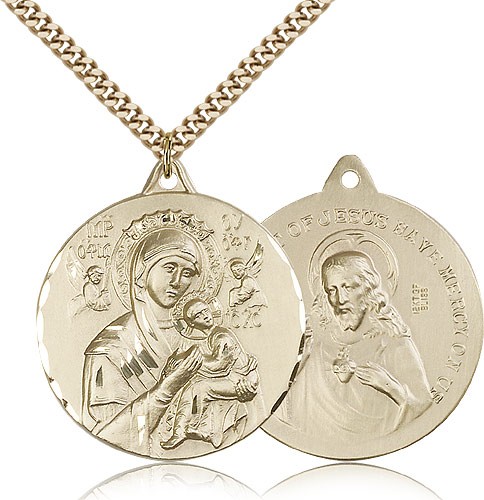 Our Lady of Perpetual Help Medal, Gold Filled - 24&quot; 2.4mm Gold Plated Endless Chain