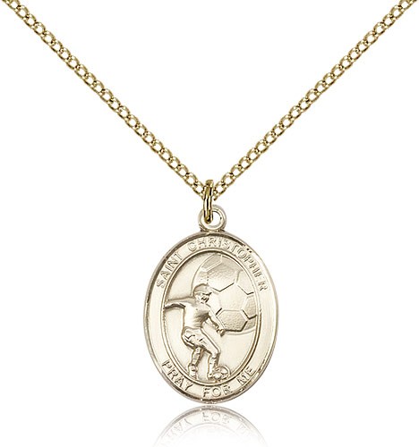 St. Christopher Soccer Medal, Gold Filled, Medium - Gold-tone