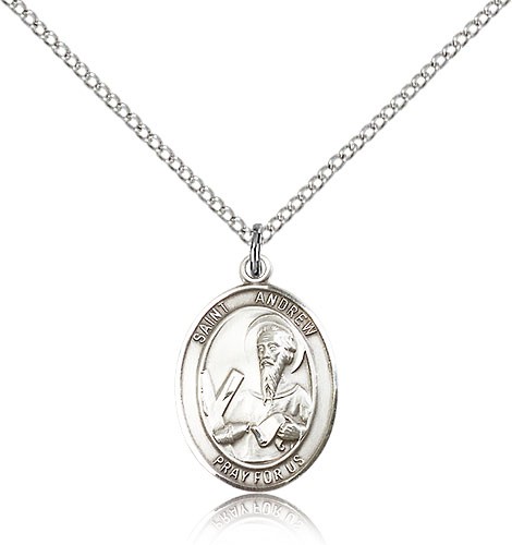 St. Andrew the Apostle Medal, Sterling Silver, Medium - 18&quot; 1.2mm Sterling Silver Chain + Clasp
