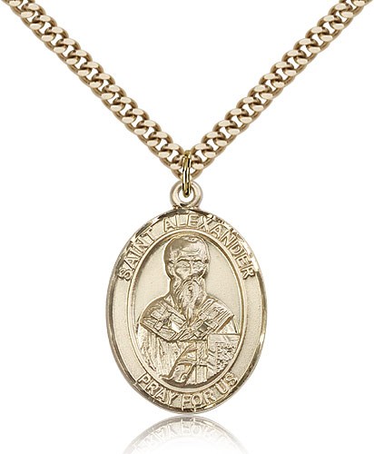 St. Alexander Sauli Medal, Gold Filled, Large - 24&quot; 2.4mm Gold Plated Chain + Clasp