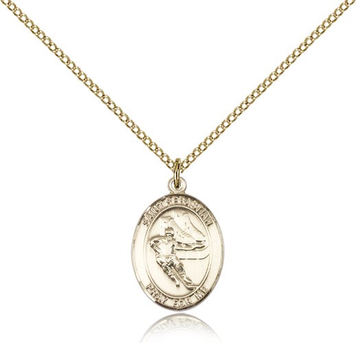 St. Sebastian Hockey Medal, Gold Filled, Medium - Gold-tone