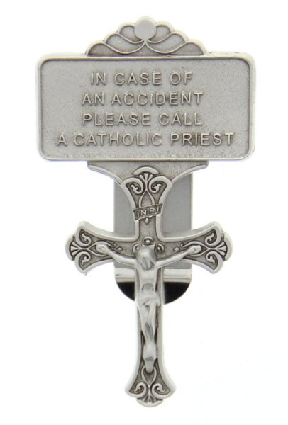 Crucifix Visor Clip Catholic Call A Priest - Silver-tone