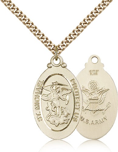 St. Michael Army Medal, Gold Filled - 24&quot; 2.4mm Gold Plated Endless Chain
