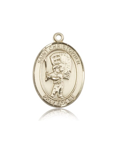 St. Christopher Baseball Medal, 14 Karat Gold, Large - 14 KT Yellow Gold