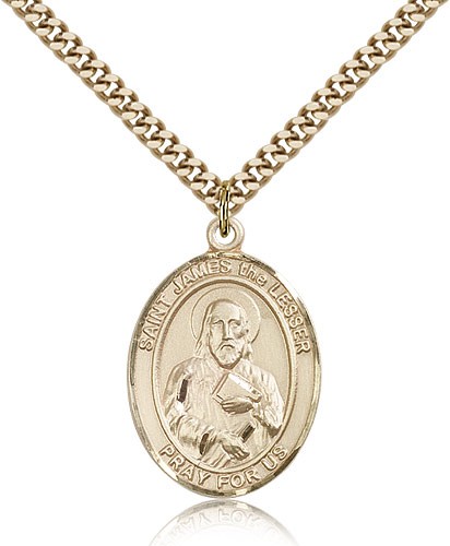 St. James the Lesser Medal, Gold Filled, Large - 24&quot; 2.4mm Gold Plated Chain + Clasp