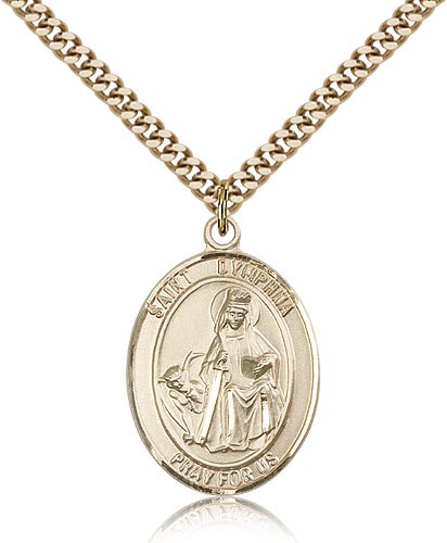 St. Dymphna Medal, Gold Filled, Large - 24&quot; 2.4mm Gold Plated Chain + Clasp