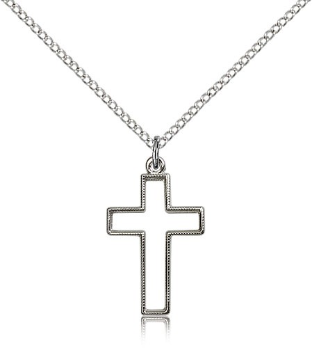 Cross Pendant, Sterling Silver - 18&quot; 1.2mm Sterling Silver Chain + Clasp