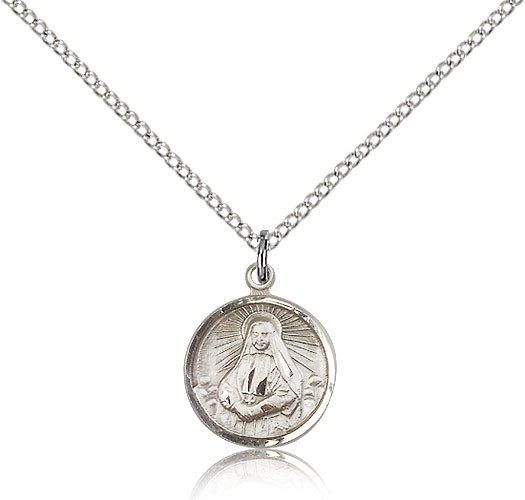 St. Frances Xavier Cabrini Medal, Sterling Silver - 18&quot; 1.2mm Sterling Silver Chain + Clasp
