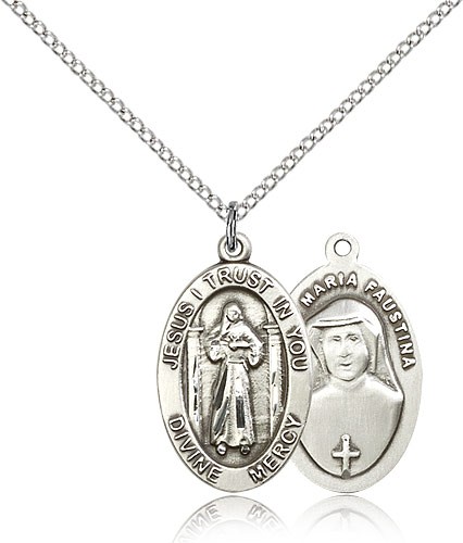 Divine Mercy Medal, Sterling Silver - 18&quot; 1.2mm Sterling Silver Chain + Clasp
