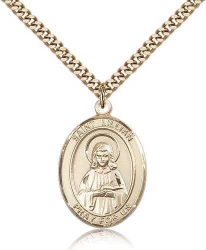 St. Lillian Medal, Gold Filled, Large - 24&quot; 2.4mm Gold Plated Chain + Clasp