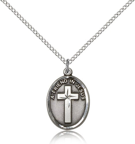 A Friend In Jesus Medal, Sterling Silver - 18&quot; 1.2mm Sterling Silver Chain + Clasp