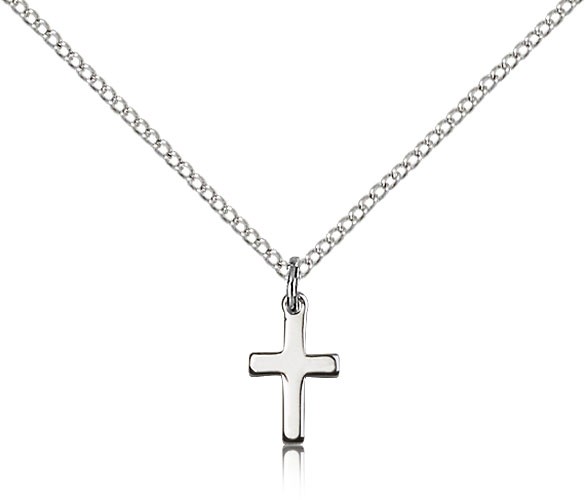 Cross Pendant, Sterling Silver - 18&quot; 1.2mm Sterling Silver Chain + Clasp