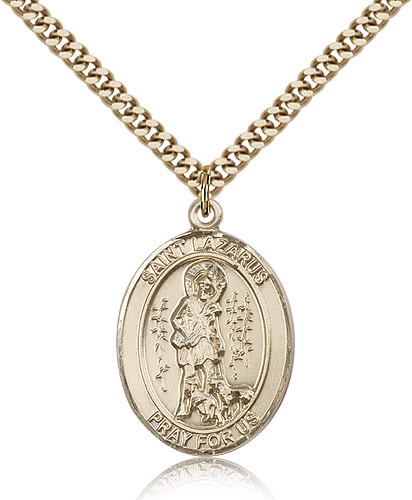 St. Lazarus Medal, Gold Filled, Large - 24&quot; 2.4mm Gold Plated Chain + Clasp