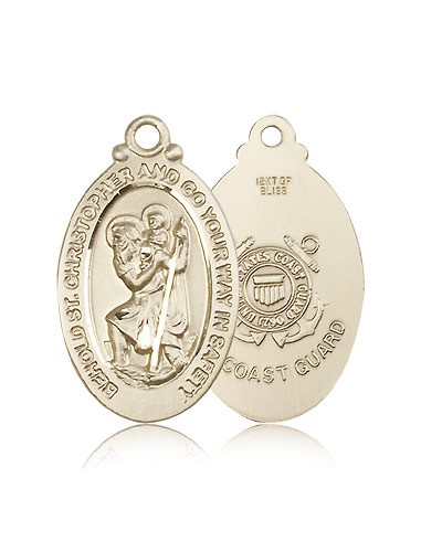 St. Christopher Coast Guard Medal, 14 Karat Gold - 14 KT Yellow Gold