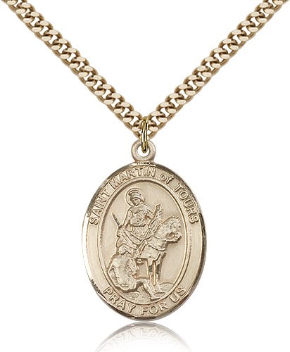 St. Martin of Tours Medal, Gold Filled, Large - 24&quot; 2.4mm Gold Plated Chain + Clasp