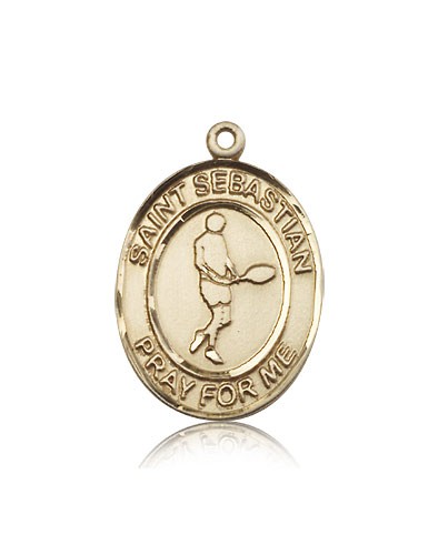 St. Sebastian Tennis Medal, 14 Karat Gold, Large - 14 KT Yellow Gold