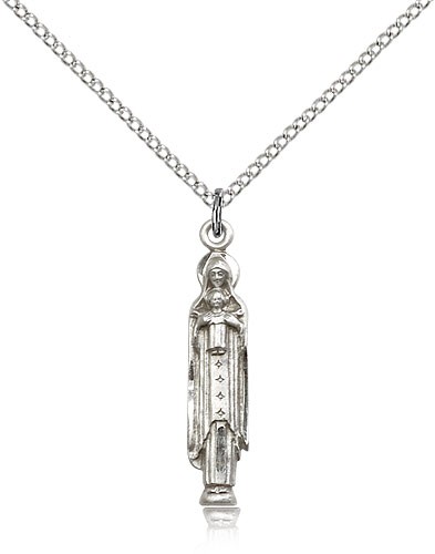 Madonna and Child Medal, Sterling Silver - 18&quot; 1.2mm Sterling Silver Chain + Clasp