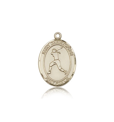 St. Christopher Softball Medal, 14 Karat Gold, Medium - 14 KT Yellow Gold