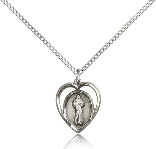 Divine Mercy Medal, Sterling Silver - 18&quot; 1.2mm Sterling Silver Chain + Clasp