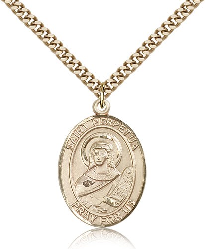 St. Perpetua Medal, Gold Filled, Large - 24&quot; 2.4mm Gold Plated Chain + Clasp