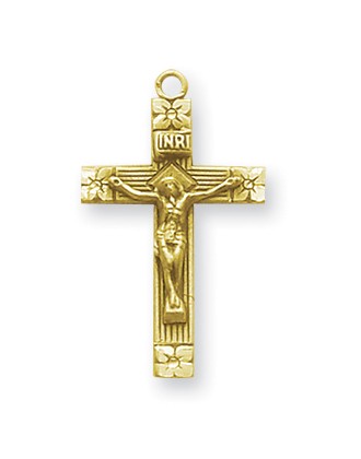 Crucifix Pendant, 16 Karat Gold Over Sterling Silver with Chain - Gold-tone