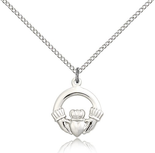 Claddagh Medal, Sterling Silver - 18&quot; 1.2mm Sterling Silver Chain + Clasp