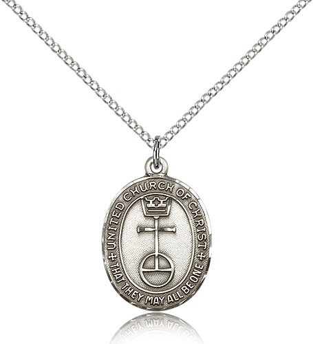 Women's Sterling Silver United Church of Christ Medal - 18&quot; 1.2mm Sterling Silver Chain + Clasp