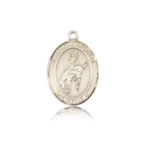 St. Christopher Rodeo Medal, 14 Karat Gold, Medium - 14 KT Yellow Gold