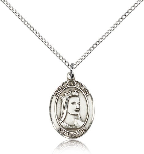 St. Elizabeth of Hungary Medal, Sterling Silver, Medium - 18&quot; 1.2mm Sterling Silver Chain + Clasp