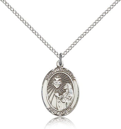 St. Margaret Mary Alacoque Medal, Sterling Silver, Medium - 18&quot; 1.2mm Sterling Silver Chain + Clasp