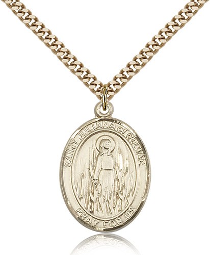 St. Juliana Medal, Gold Filled, Large - 24&quot; 2.4mm Gold Plated Chain + Clasp