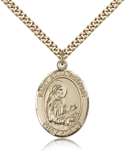 St. Bonaventure Medal, Gold Filled, Large - 24&quot; 2.4mm Gold Plated Chain + Clasp