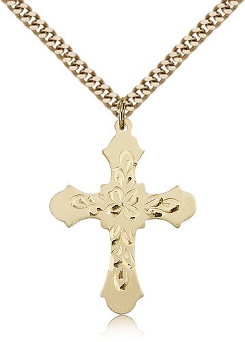 Cross Pendant, Gold Filled - 24&quot; 2.4mm Gold Plated Endless Chain