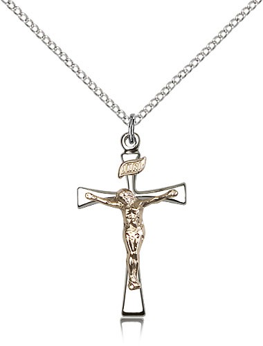 Maltese Crucifix Pendant, Two-Tone - 18&quot; 1.2mm Sterling Silver Chain + Clasp