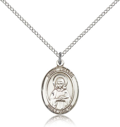 St. Lillian Medal, Sterling Silver, Medium - 18&quot; 1.2mm Sterling Silver Chain + Clasp
