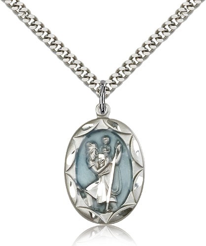 St. Christopher Medal, Sterling Silver - 24&quot; 2.4mm Rhodium Plate Endless Chain