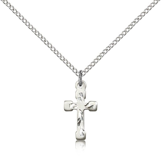 Cross Pendant, Sterling Silver - 18&quot; 1.2mm Sterling Silver Chain + Clasp