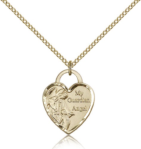 Guardian Angel Heart Medal, Gold Filled - Gold-tone