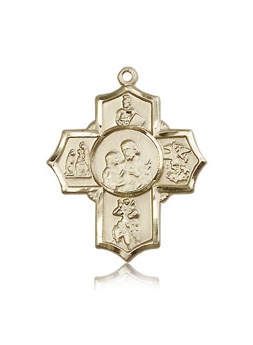 5 Way Cross Firefighter Medal, 14 Karat Gold - 14 KT Yellow Gold