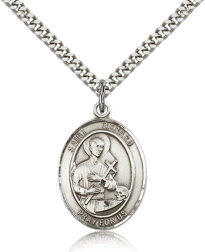 St. Gerard Majella Medal, Sterling Silver, Large - 24&quot; 2.4mm Rhodium Plate Chain + Clasp