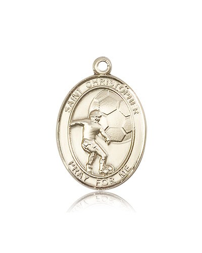 St. Christopher Soccer Medal, 14 Karat Gold, Large - 14 KT Yellow Gold