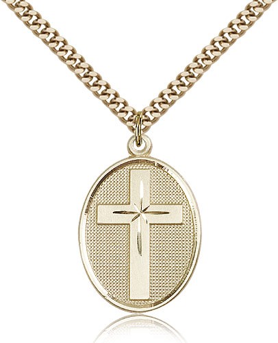 Cross Pendant, Gold Filled - 24&quot; 2.4mm Gold Plated Endless Chain