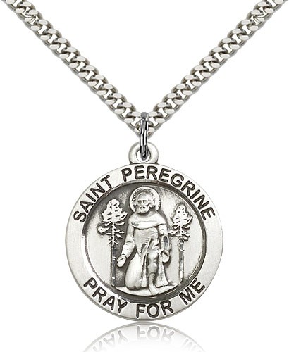 St. Peregrine Medal, Sterling Silver - 24&quot; 2.4mm Rhodium Plate Endless Chain